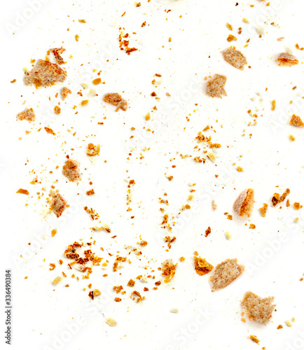 Bread crumbs isolated on white background.  Top view. photo