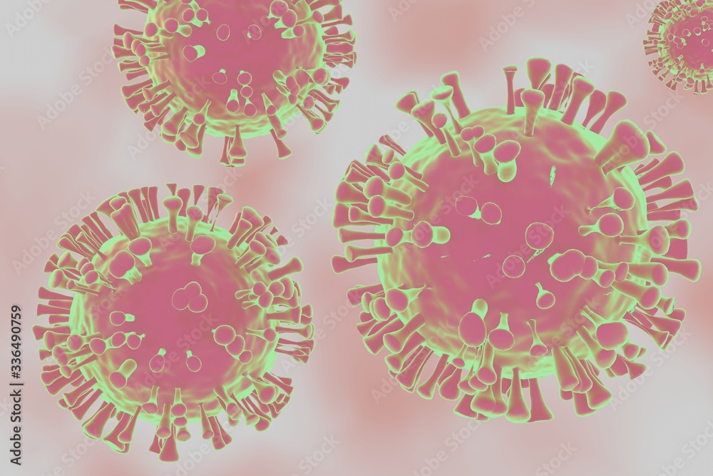 3D illustration of a virus shell with proteins of the viral envelopes