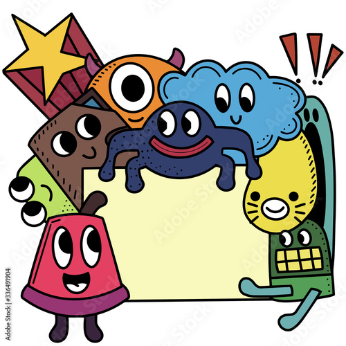 hand drawing monster with text box. vector illustration