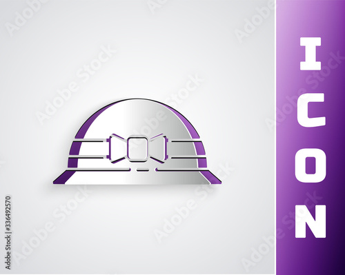 Paper cut Elegant women hat icon isolated on grey background. 8 March. International Happy Women Day. Paper art style. Vector Illustration