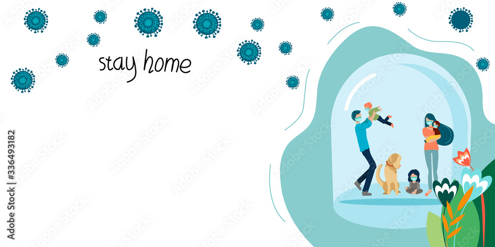 Obraz premium Stay home, family concept, self-defense quarantine, pandemic sign of coronavirus.