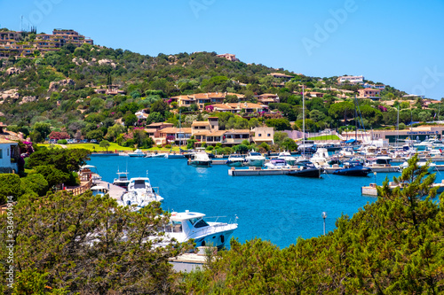 Porto Cervo, Sardinia, Italy - Panoramic view of luxury yacht port, marina and residences of Porto Cervo resort at the Costa Smeralda coast of Tyrrhenian Sea © Art Media Factory