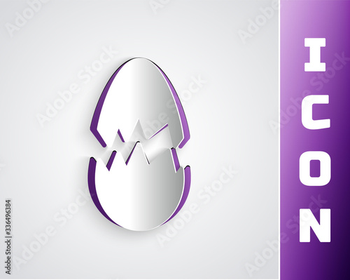 Paper cut Broken egg icon isolated on grey background. Happy Easter. Paper art style. Vector Illustration