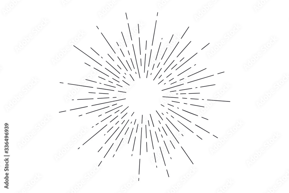 Sunburst. Light rays, sunburst and rays of sun. Hand drawn black and white design elements, linear drawing, vintage hipster style on white background. Light rays sunburst. Vector Illustration Sunburst. Light rays, sunburst and rays of sun. Hand drawn black and white design elements, linear drawing, vintage hipster style on white background. Light rays sunburst. Vector Illustration