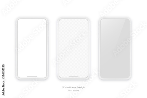 White vector phone isolated on white background. Realistic template. Mock up with empty screen for business presentations.