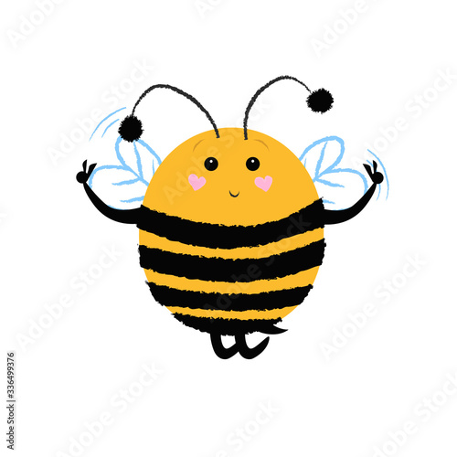 Cheerful bee having fun, dancing, flying, showing peace gestures. Joy concept. illustration can be used for topics like holiday, invitation, leisure