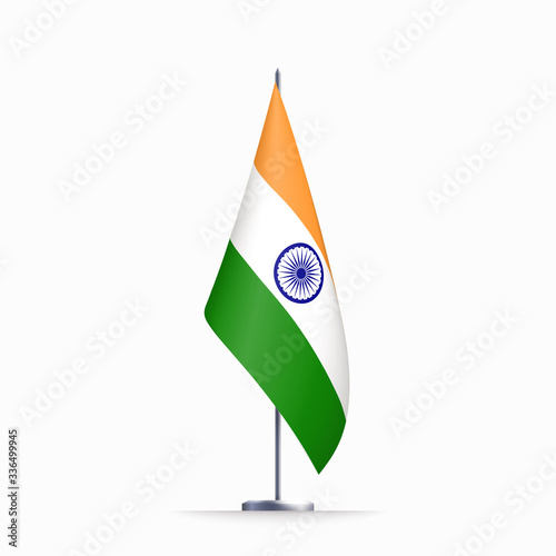 India flag state symbol isolated on background national banner. Greeting card National Independence Day of the Republic of India. Illustration banner with realistic state flag.