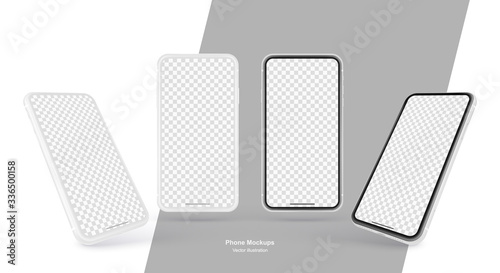 White vector phone isolated on white background. Realistic template. Mock up with empty screen for business presentations.