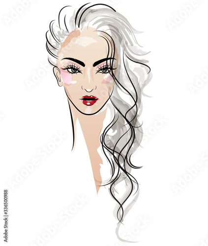 illustration of women long hair style icon, logo women on white background, vector