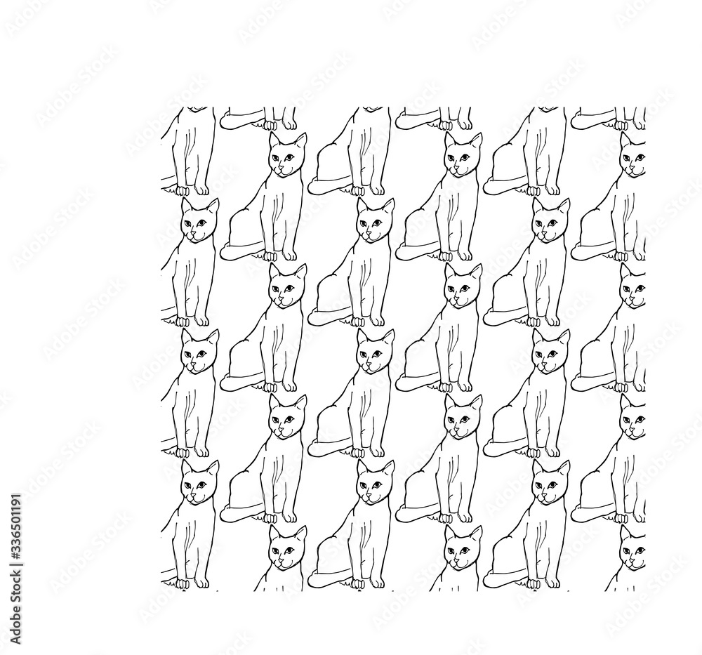 Art line vector pattern with cute cats meow cartoon animal sketch pet vector design kitty