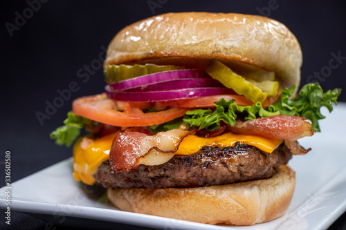 Bacon Cheese Hamburger on black background