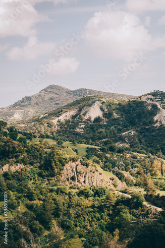 mountain peaks in cyprus with green grass in spring