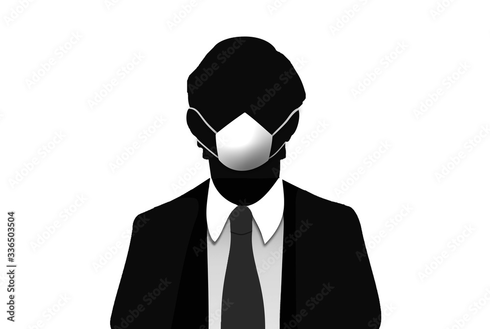 Hombre anónimo con chaqueta y corbata con mascarilla. Prevención. Salud. - obrazy, fototapety, plakaty 