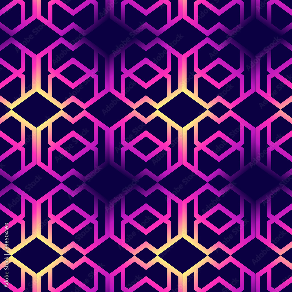 Abstract geometric seamless pattern. Neon gradient vector wallpaper. Abstract geometric seamless pattern. Neon gradient vector wallpaper.