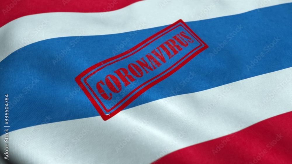 Coronavirus stamp on the flag of Thailand. Coronavirus concept. 3d rendering