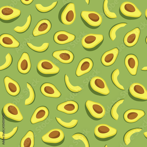Seamless pattern with avocado fruit slices. Vector