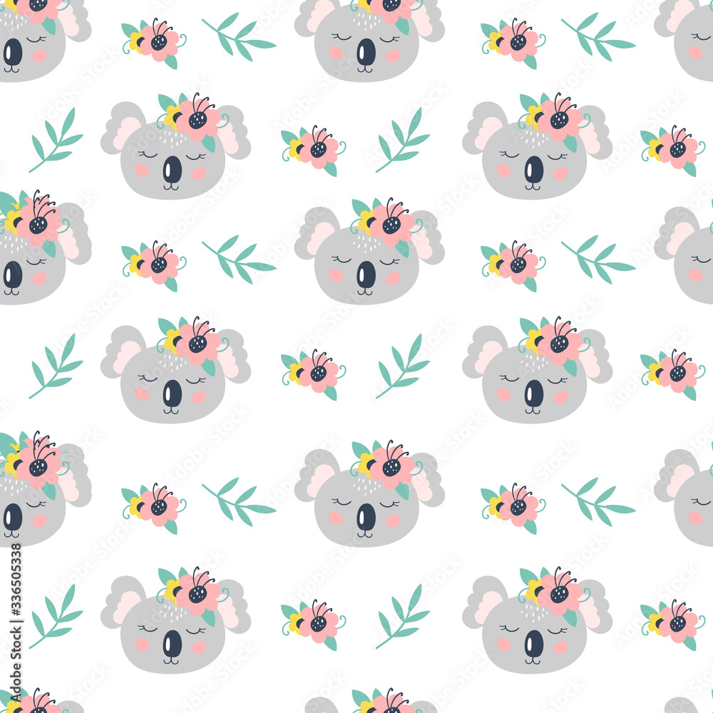 Seamless pattern with cute koala on a white background. Vector Seamless pattern with cute koala on a white background. Vector