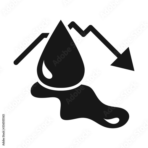 down arrow spilled petroleum trade crisis economy, oil price crash silhouette style icon