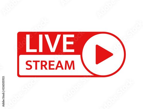 Live stream icon. Live streaming, video, news symbol on white background. Social media template. Broadcasting, online stream logo. Play button. Social network sign. Vector illustration