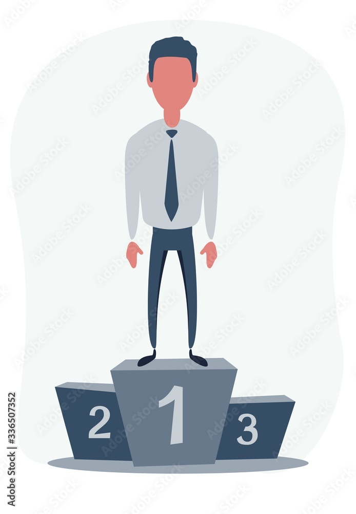 Business man character on winner podium. Vector illustration Business man character on winner podium. Vector illustration
