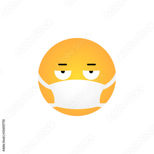 Displeased Kawaii emoticon with medical mask isolated on white background. Corona virus protection concept. Emoji flat design for social media chat, web, infographics, apps. Vector illustration
