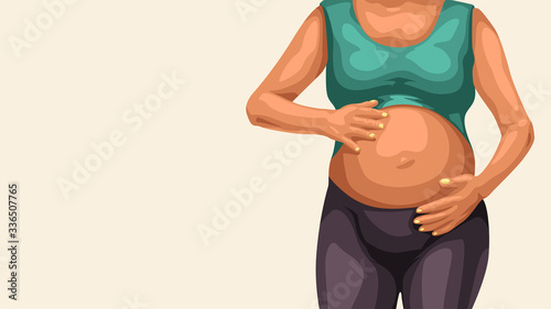 pregnant womans belly on white