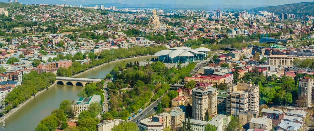 Panoramic view of Tbilisi city from  Millennium Hotel, old town and modern architecture.  Georgia