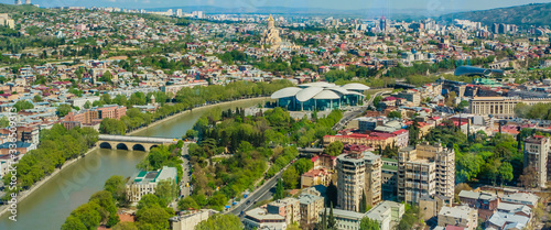 Panoramic view of Tbilisi city from Millennium Hotel, old town and modern architecture. Georgia
