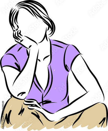 woman sitting down thinking posture vector illustration
