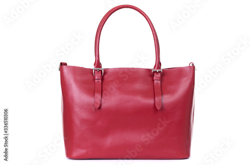 red leather hand made bag on a white background