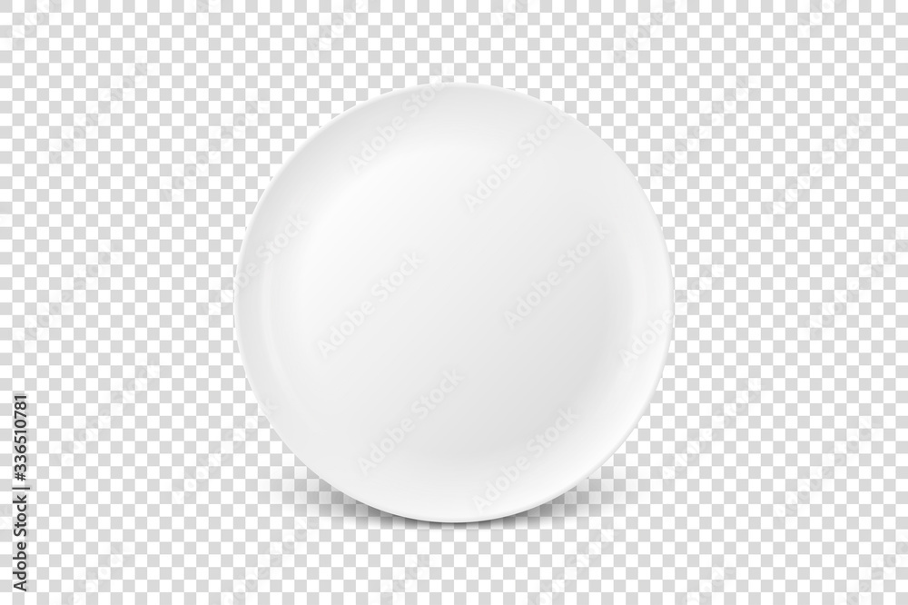 Vector 3d Realistic White Porcelain Food Dish Plate Icon Closeup Isolated on Transparent Background. Front View. Design template, Mock up for Graphics, Branding Identity, Printing, etc