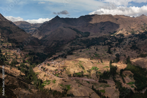 Peru Sacred valley and villages from Pisaq viewpoint dry season