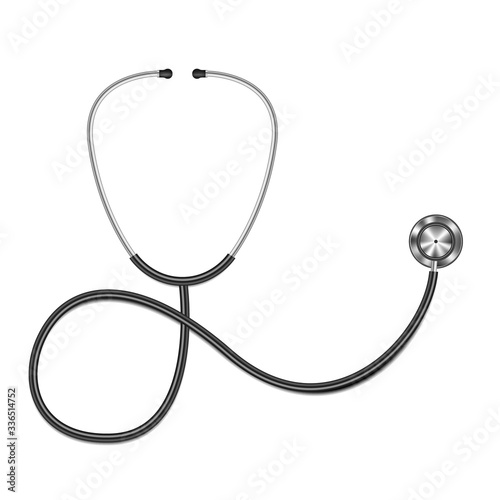 Realistic stethoscope isolated on white background, vector illustration