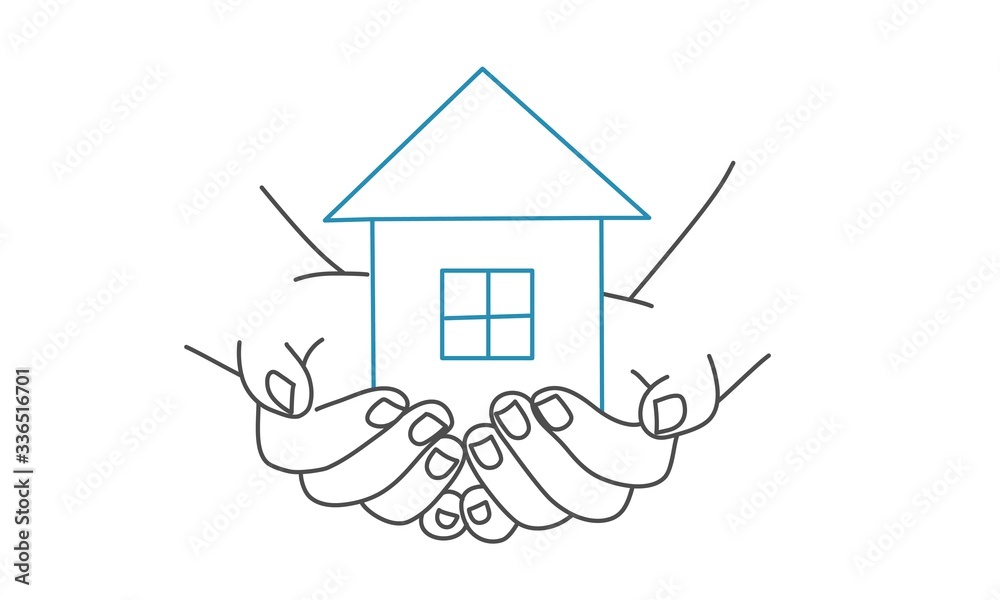 Hands holding house, family home, protecting insurance concept ...