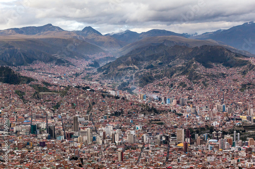 La Paz Bolivia city on the hills areal view