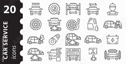 Auto repair icon set. Concept of car service. Linear vector symbols.
