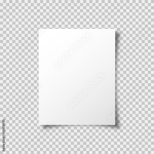 A4 paper mockup vector template with shadow isolated on transparent background. Graphic element. Blank paper mockup vector design. Web banner.