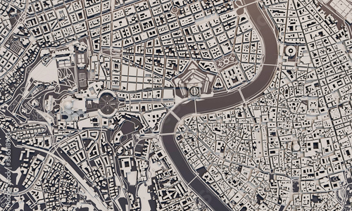 Photography Rome, Italy city map 3D Rendering. Aerial satellite view.