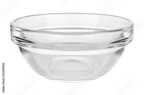 Empty small transparent glass round bowl isolated on white background
