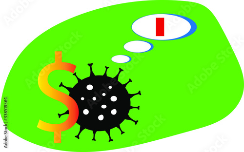 Coronavirus 2019-nCoV concept attacks the world economy. Dollar USA as a World economics symbol. Financial crisis off dollar fall 
which is due to coronavirus. Vector illustration.