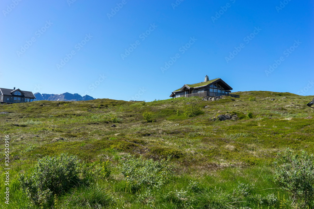 Traditional houses in the mountains of Lofoten, Norway. Traditional houses in the mountains of Lofoten, Norway.