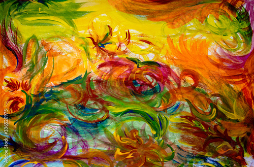 swirly bold strokes of colored paint on paper