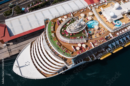 relaxation in the pool and sun loungers on a cruise ship