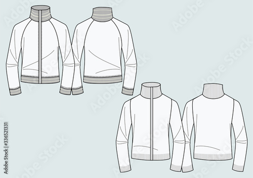 Felpa uomo zip disegno piatto sketch fashion illustration fronte e retro mock up vettoriale