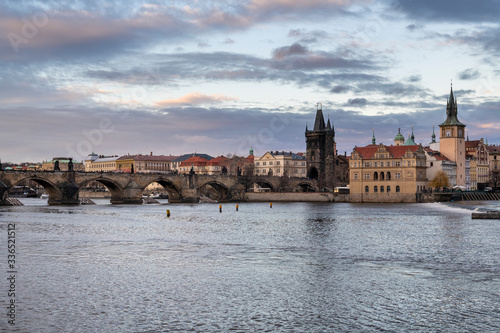 Charles Bridge over Vltava river in Prague, Czech Republic.