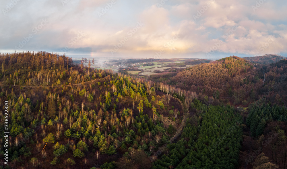 Der Teutoburger Wald bei Oerlinghausen, nach einem Sturm, Luftaufnahme, Panorama, Deutschland