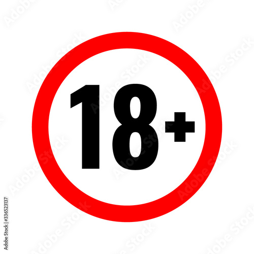 Under 18 sign warning symbol. Over 18 only censored. Eighteen age older forbidden adult content vector illustration eps 10