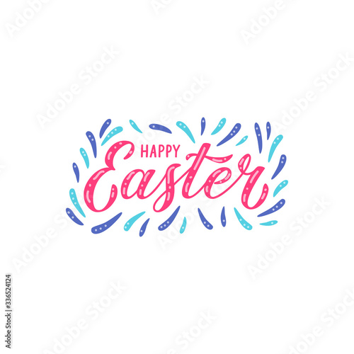 Happy Easter lettering  white background. Vector illustration.