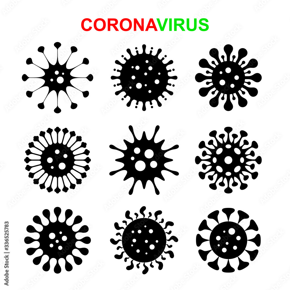 Set of different forms of coronavirus viral cells. Virus collection. Covid 19. 2019 nCoV. Isolated on a white background. Vector. Set of different forms of coronavirus viral cells. Virus collection. Covid 19. 2019 nCoV. Isolated on a white background. Vector.
