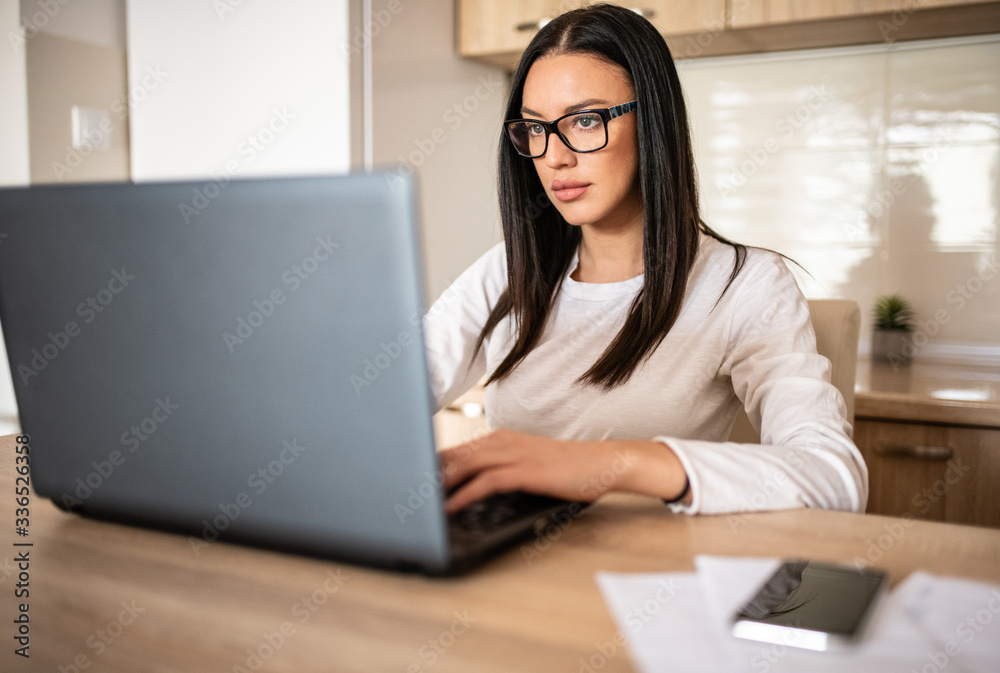 Woman using laptop. Work at home. Woman using laptop. Work at home.